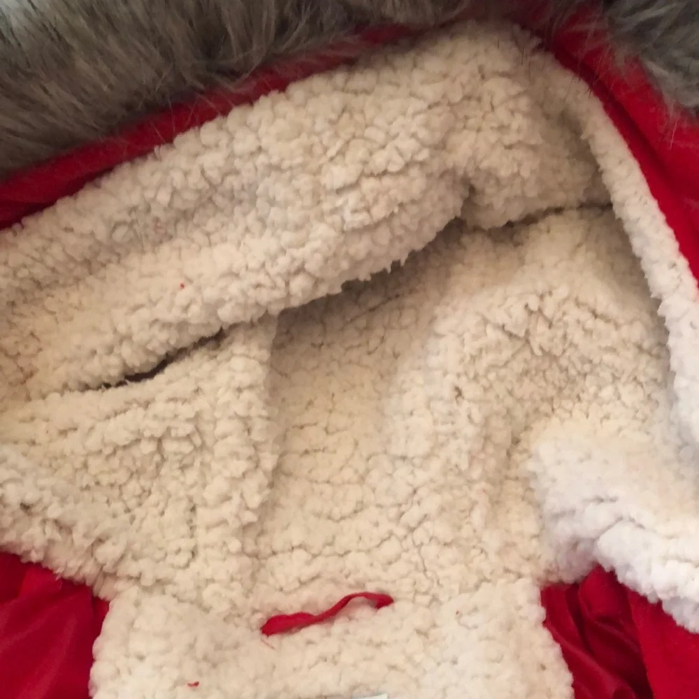 Old Navy Fleece Hooded Jacket Faux Fur Toggle in Red Size Large 10 - 12